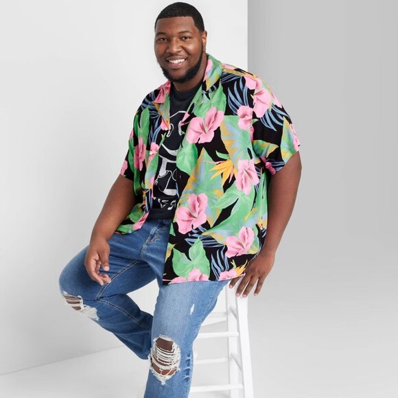 Original Use Other - NEW Original Use™ Black/Floral Big & Tall Short Sleeve Button-Down Shirt 2XLT